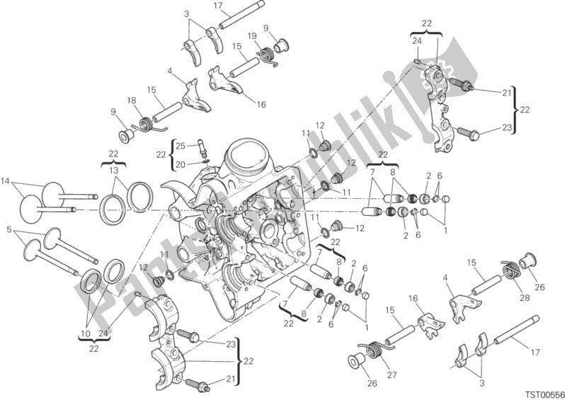 All parts for the Horizontal Cylinder Head of the Ducati Multistrada 1200 ABS USA 2017